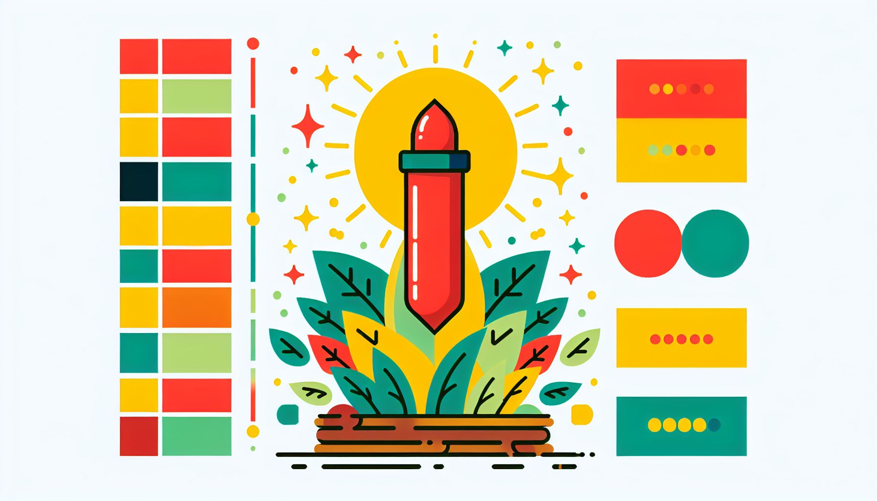 Foundation in flat illustration style and white background, red #f47574, green #88c7a8, yellow #fcc44b, and blue #645bc8 colors.