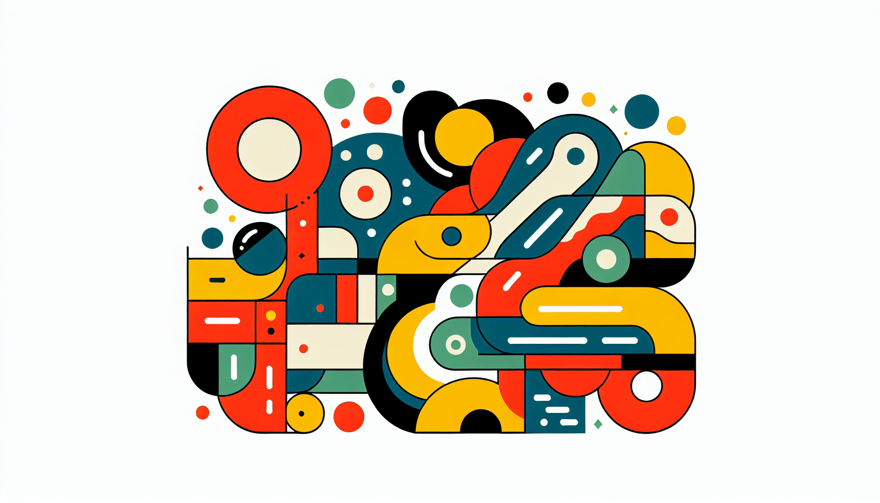 Inventive in flat illustration style and white background, red #f47574, green #88c7a8, yellow #fcc44b, and blue #645bc8 colors.