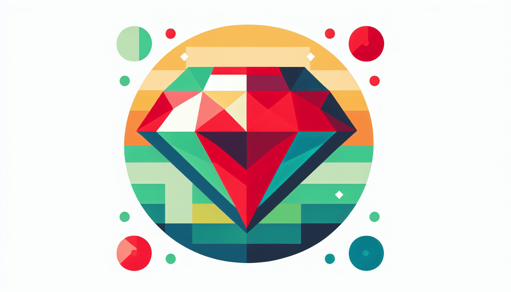 Gemstone in flat illustration style and white background, red #f47574, green #88c7a8, yellow #fcc44b, and blue #645bc8 colors.