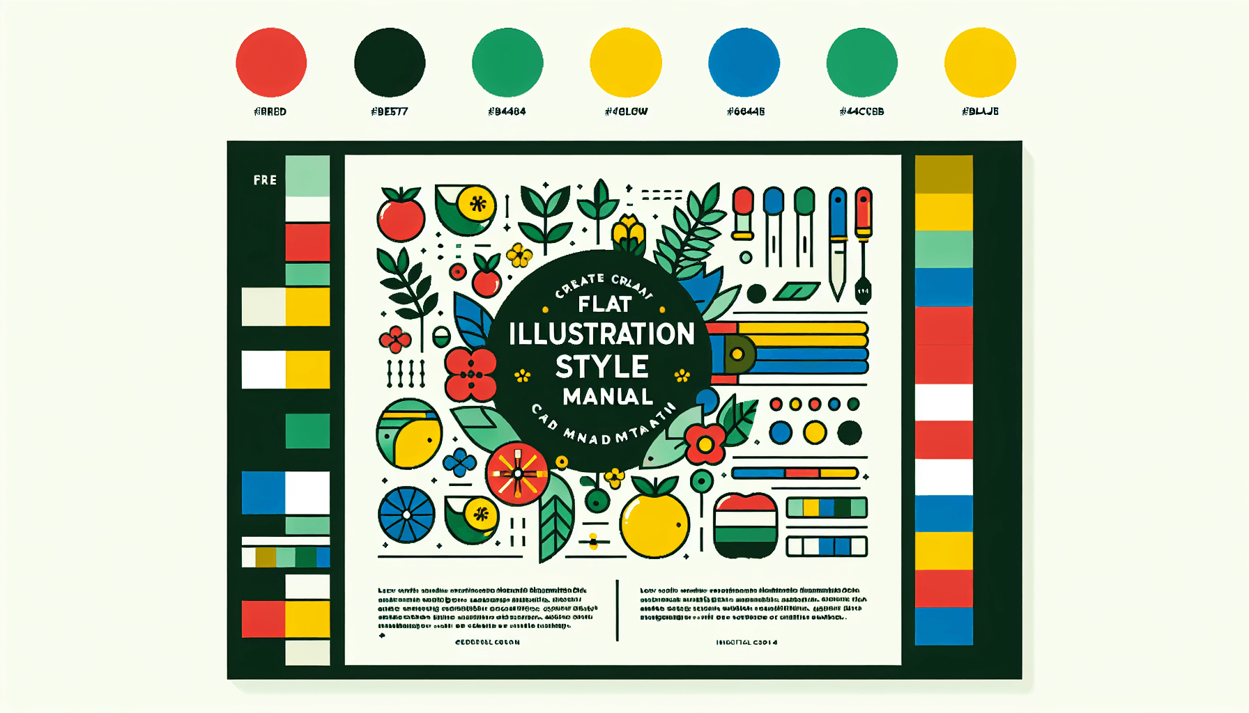 Manual in flat illustration style and white background, red #f47574, green #88c7a8, yellow #fcc44b, and blue #645bc8 colors.