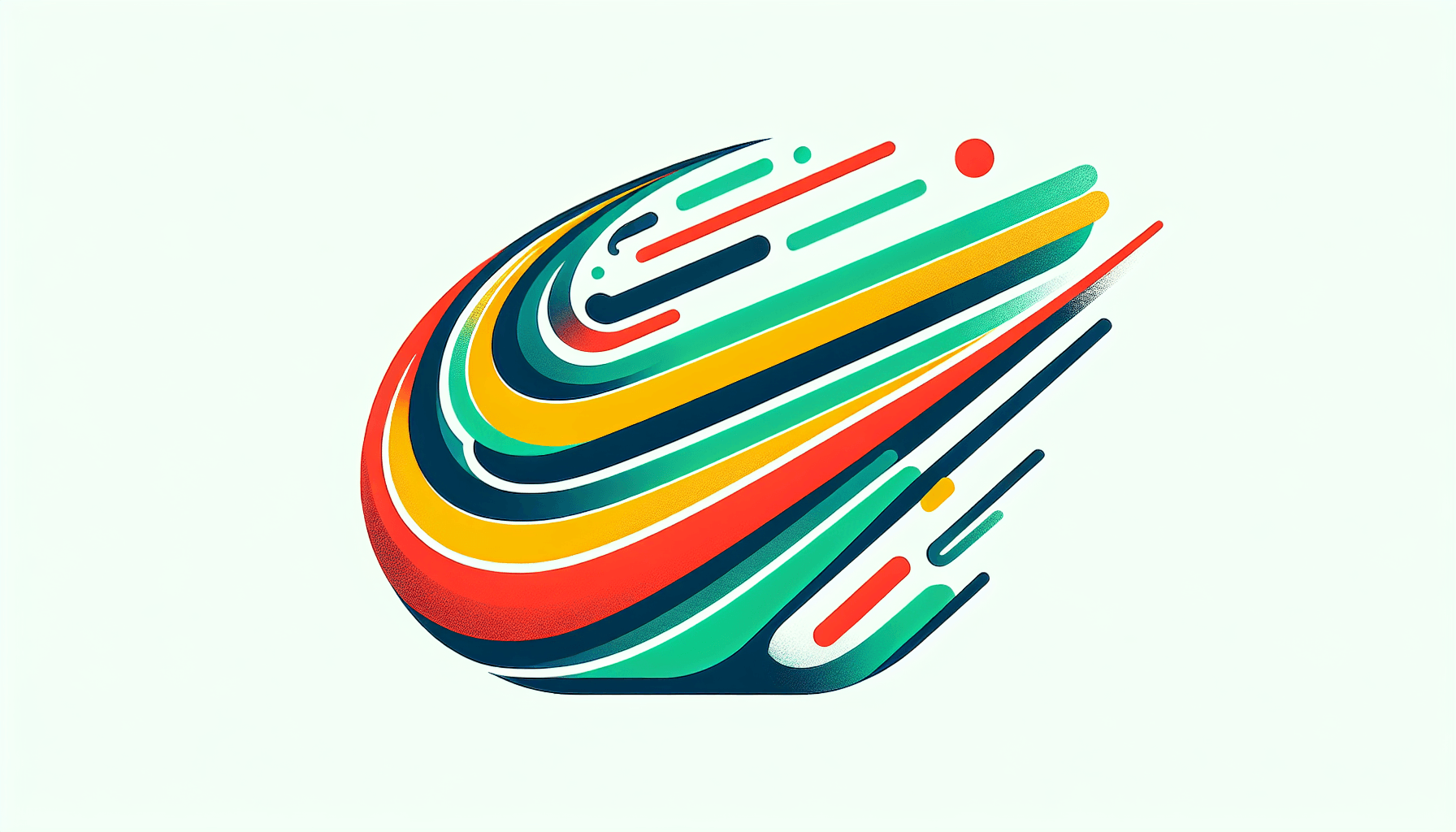 Swoosh i platt illustrationsstil och vit bakgrund, röd #f47574, grön #88c7a8, gul #fcc44b och blå #645bc8 färger.