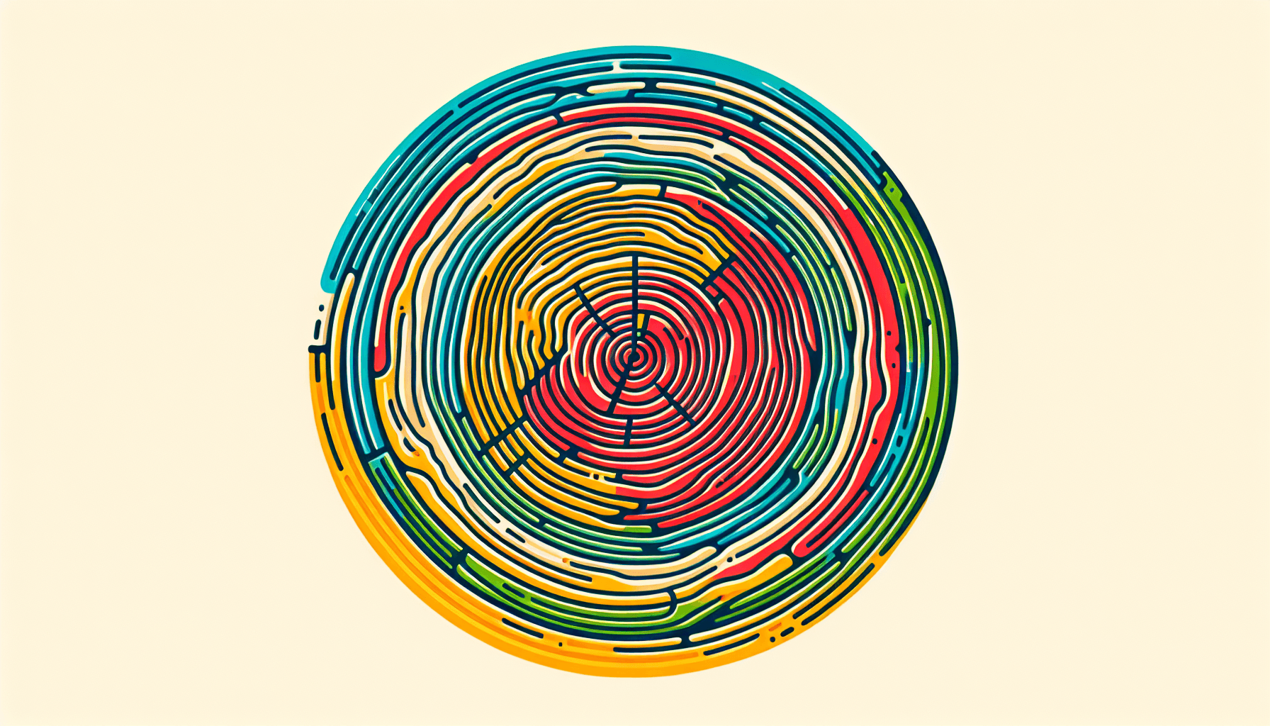 Tree rings in flat illustration style and white background, red #f47574, green #88c7a8, yellow #fcc44b, and blue #645bc8 colors.